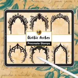 60 Carimbos de Arco Gótico para Procreate: Molduras Ornamentadas com Bordas Medievais (Carimbos Digitais com Pincel)