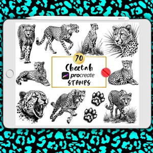 70 sellos de guepardo para Procreate: silueta de animal (juego de pinceles digitales)
