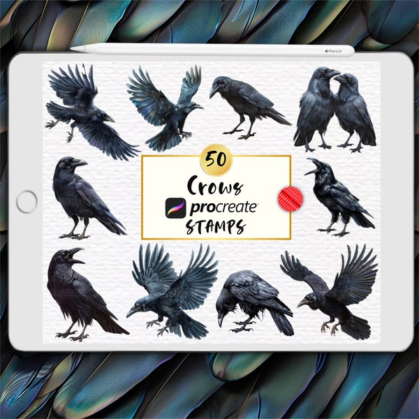 Crows Procreate Stamps, Crow Procreate Brushes, Realistic Crow Birds Stamps, Flying Crow Birds, Raven Procreate Stamps, Crow Tattoo Stamps