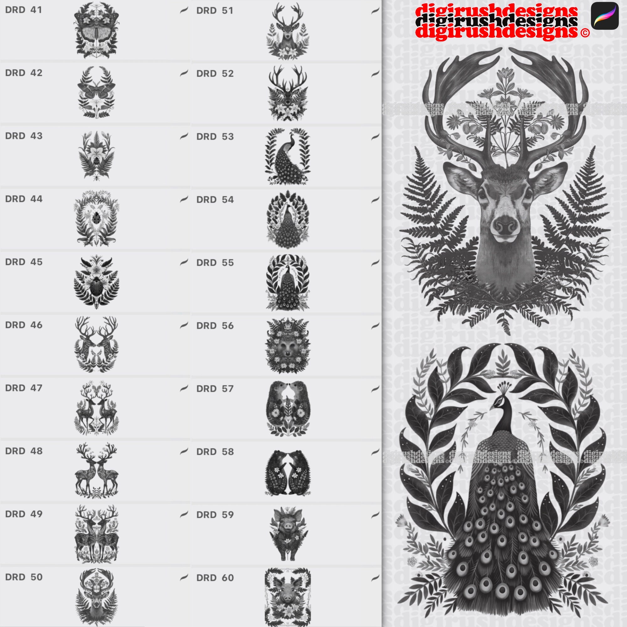 100 Scandinavian Folk Art Procreate Stamps: Nordic Floral Animals ...