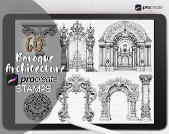 60 Baroque Architecture Procreate Stamps: Renaissance Building (Digital Brush Set)