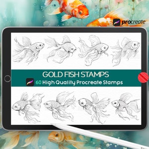 Gold Fish Procreate Stamps, Gold Fish Tattoo Stamps, Line Art, Outline, Gold Fish Brushes, Aquatic, Digital Brush Set, Fish Procreate Stamps