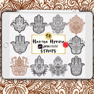 Hamsa Henna Tattoo Procreate Stamps, Mehndi Hand of Fatima Tattoo, Middle Eastern Amulet Procreate Brush Set, Jewish Hamsa Symbol