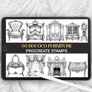 60 Rococo Furniture Procreate-stämplar: Vintagestil (digitalt penselset)