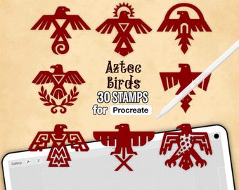 30 timbri di uccelli aztechi per Procreate: pennelli tribali nativi americani (pennelli digitali)