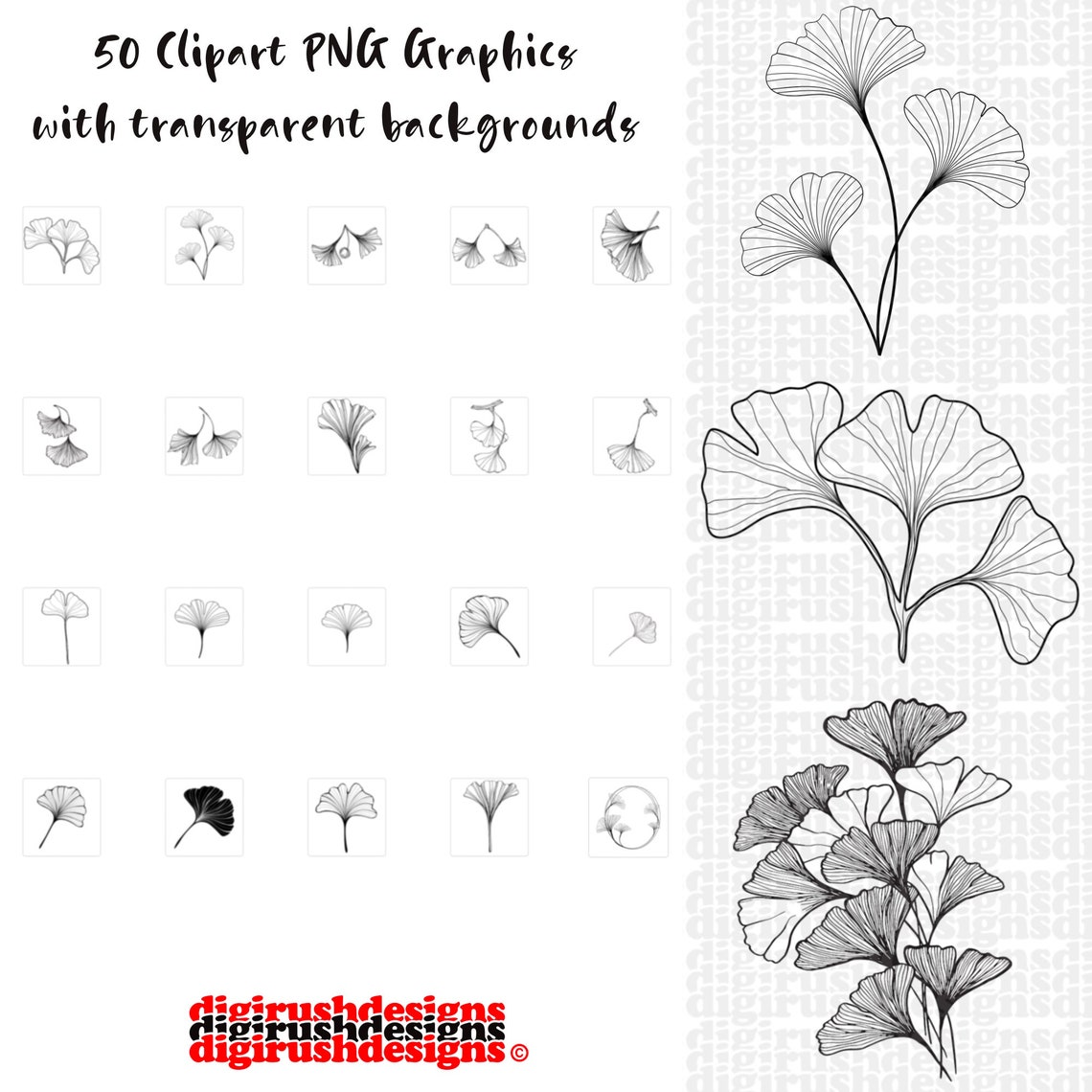 Ginkgo Leaf Clipart PNG Digital Download Ginkgo Line Art Printable ...
