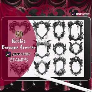 Procreate Gothic Baroque Frames Stamps, Gothic Skulls Brushes, Ornamental, Damask, Roses, Ornate, Decorative, Vintage, Filigree, Angel Wings