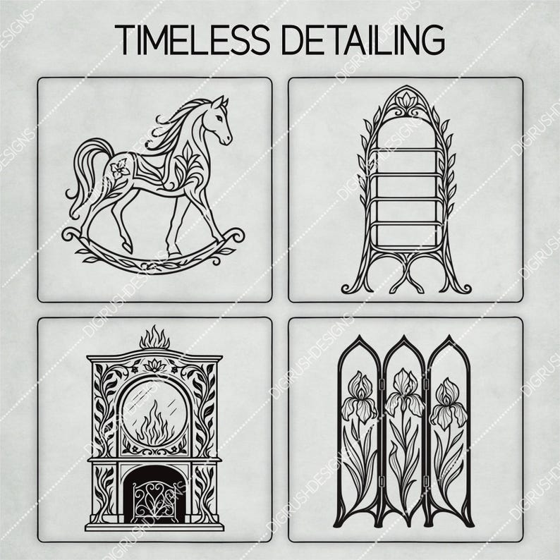 50 Art Nouveau Furniture Procreate Stamps: Vintage Interior Design ...