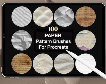 Set di 100 pennelli per Procreate con motivi di carta: stili vintage senza soluzione di continuità (download digitale)