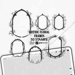 50 Gothic Floral Border Procreate Stamps: Ornate Medieval Frames (Digital Brush Stamps)
