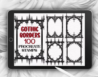 100 timbri gotici per bordi in Procreate: cornici medievali ornate (set di pennelli digitali)