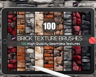 100 pinceaux Procreate texture brique : motifs de pierre sans couture (jeu de pinceaux numériques)