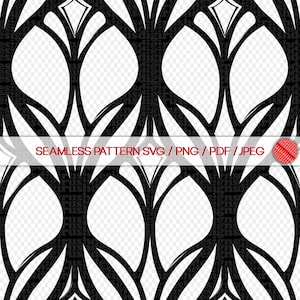 May include: Black and white seamless pattern with a geometric design. The pattern features repeating shapes that resemble stylized trees or branches.