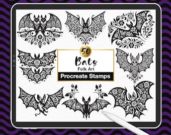 Bat Procreate Stamps: 50 Scandinavian Folk Art Brushes (Digital Download)