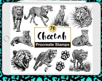 70 Cheetah Procreate Stamps: Animal Silhouette (Digital Brush Set)