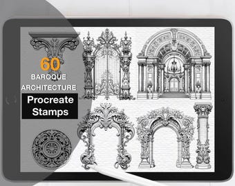 60 timbri di architettura barocca per Procreate: edifici rinascimentali (set di pennelli digitali)