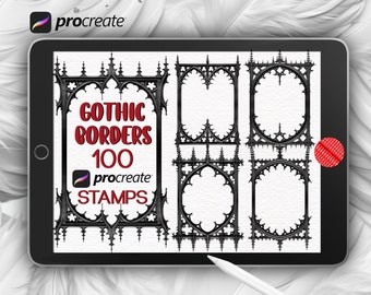 Procreate Gothic Border Frame Stamps Gothic Brushes for Procreate, Medieval Procreate Frames, Ornate Gothic Tattoo Border