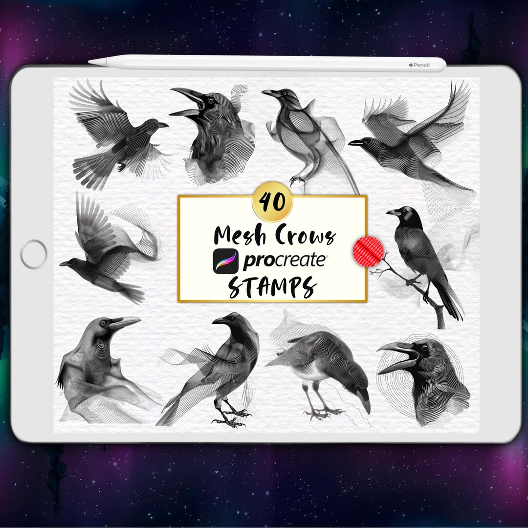 40 Mesh Crow Procreate Stamps: Futuristic Ravens (digital Brush Set) - Etsy