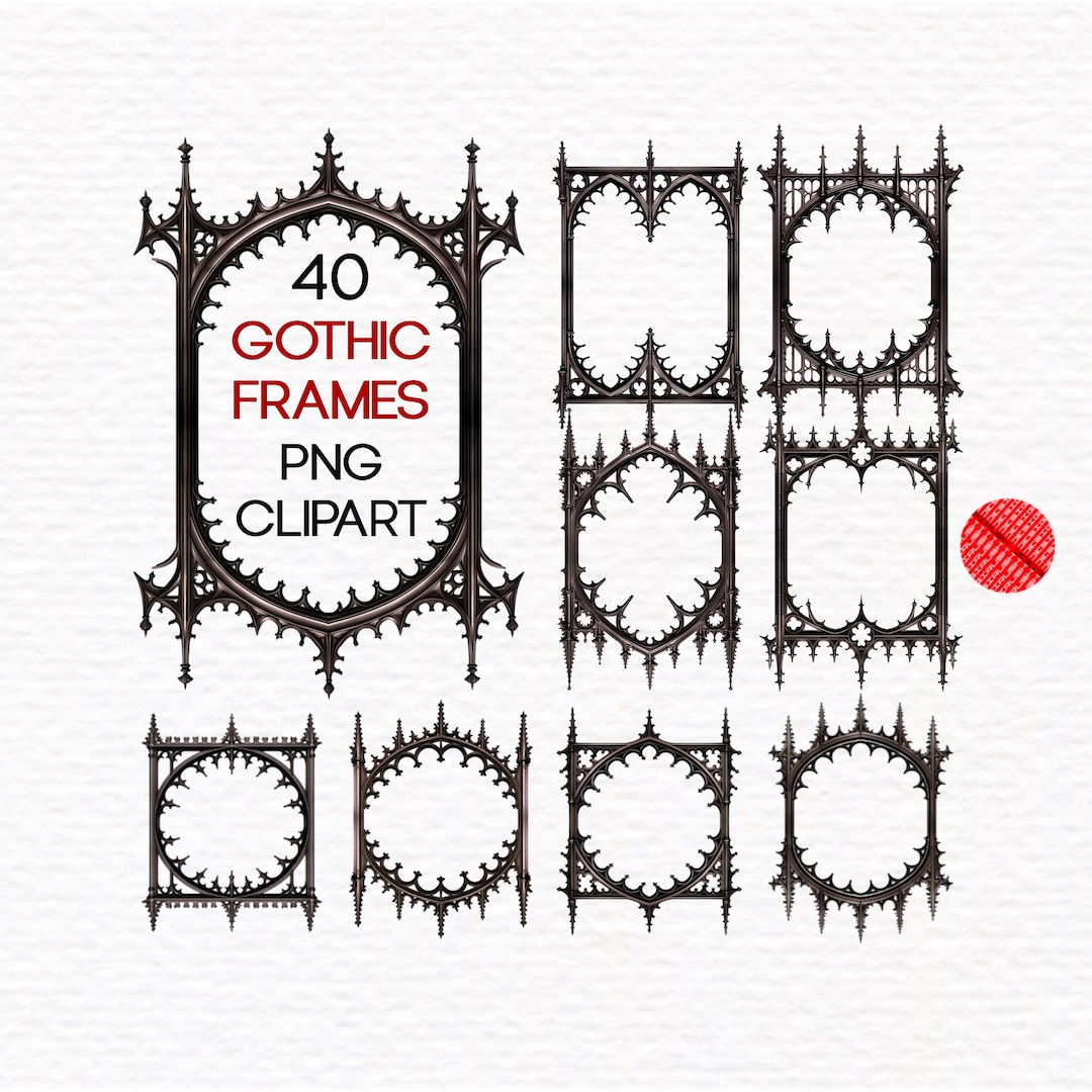 Gothic Frames Clipart PNG Digital Download, Gothic Border Clip Art PNG