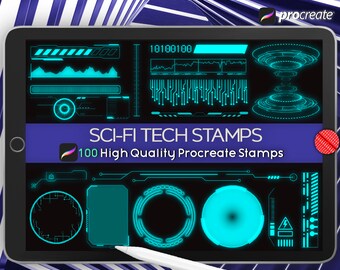Procreate Sci Fi Stamps Cyborg SciFi Tech Brush Futuristic Stamps Science Fiction Radar Interface Cyber Alien Technology Gadget Spacecraft