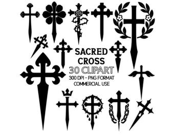 30 Clipart della Sacra Croce: Sovrapposizioni PNG di silhouette cristiane ornate (Download digitale)