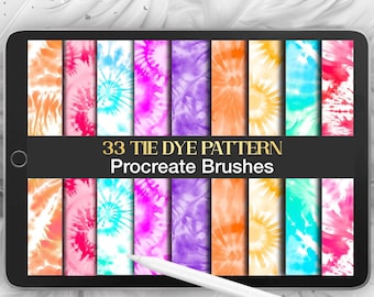 33 Tie Dye Procreate Brushes: Seamless Spiral Pattern (Digital Brush Set)