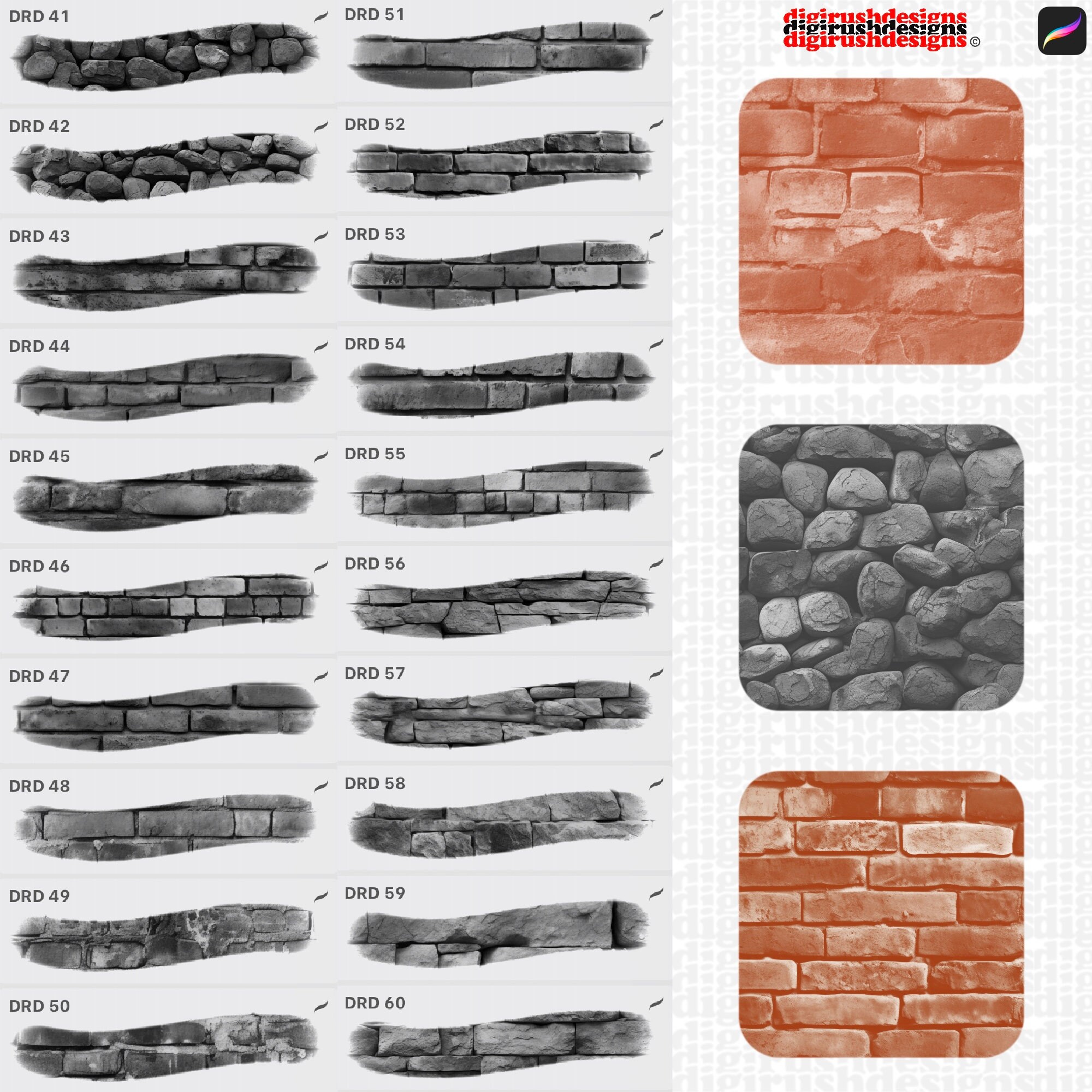 Procreate Brick Texture Brushes Seamless Stone Brushes Realistic Bricks