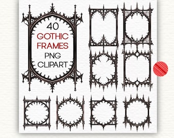 40 Gotische Rahmen Clipart: Verzierte Mittelalterliche Bordüren (PNG Digital Download)