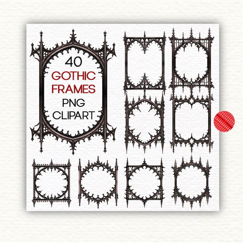 Gothic Frames Clipart PNG Digital Download, Gothic Border Clip Art PNG File, Ornate Medieval Wood Frame, Commercial Use Graphics