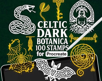 100 timbri celtici per Procreate: elementi di design gotico (pennelli digitali)
