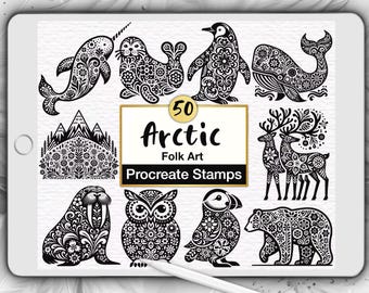 Scandinavian Folk Art Procreate Stamps: Arctic Nordic Animals (Digital Brush Stamps)