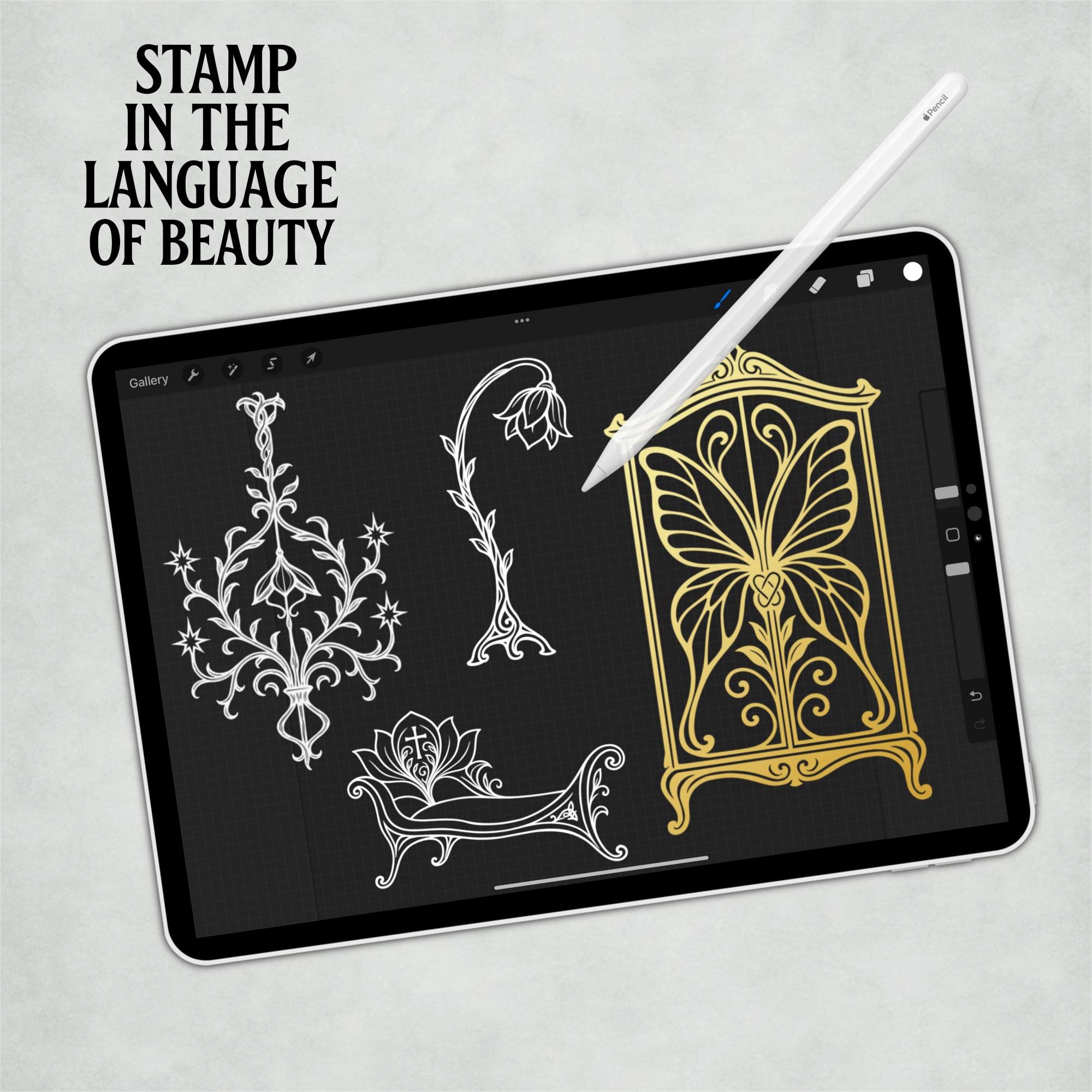 50 Art Nouveau Furniture Procreate Stamps: Vintage Interior Design ...