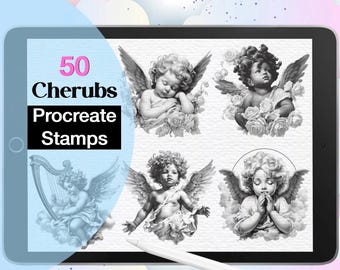 50 Cherub Procreate Stamps: Baby Baroque Angels (Digital Brush Set)