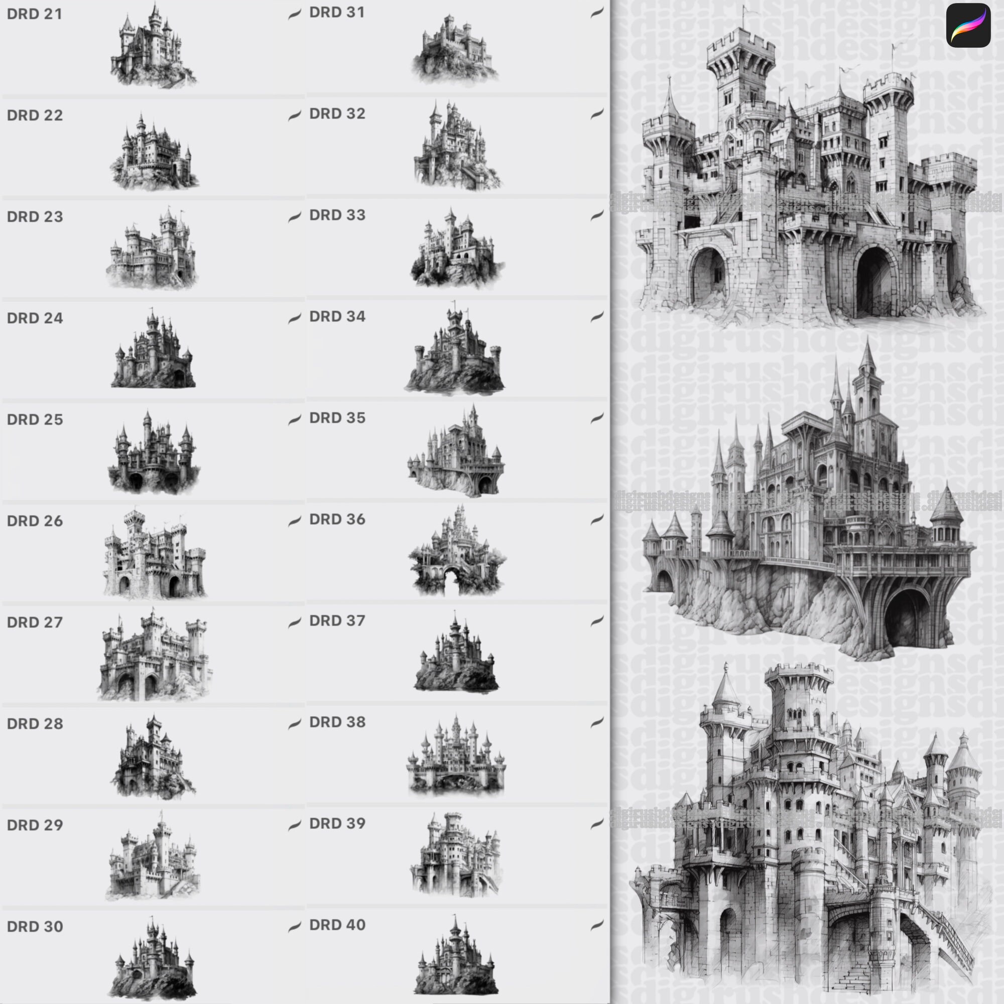 Castles Procreate Stamps Gothic Castle Procreate Brushes Fairytale ...