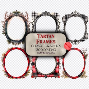 Tartan Frames Clipart, PNG, Digital Download, Commercial Use, Sublimation, Christmas Clipart, Festive, Watercolour, Winter Flowers, Antlers
