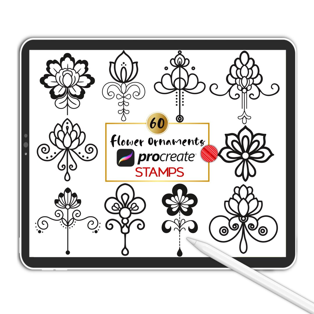60 Flower Ornament Procreate Stamps: Dainty Floral Brushes (digital ...