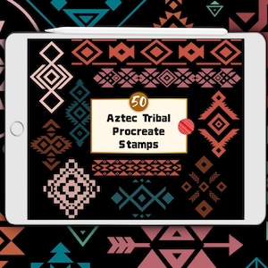 50 Aztec Tribal Procreate Stamps: Boho Southwestern Elements (Digital Brush Set)