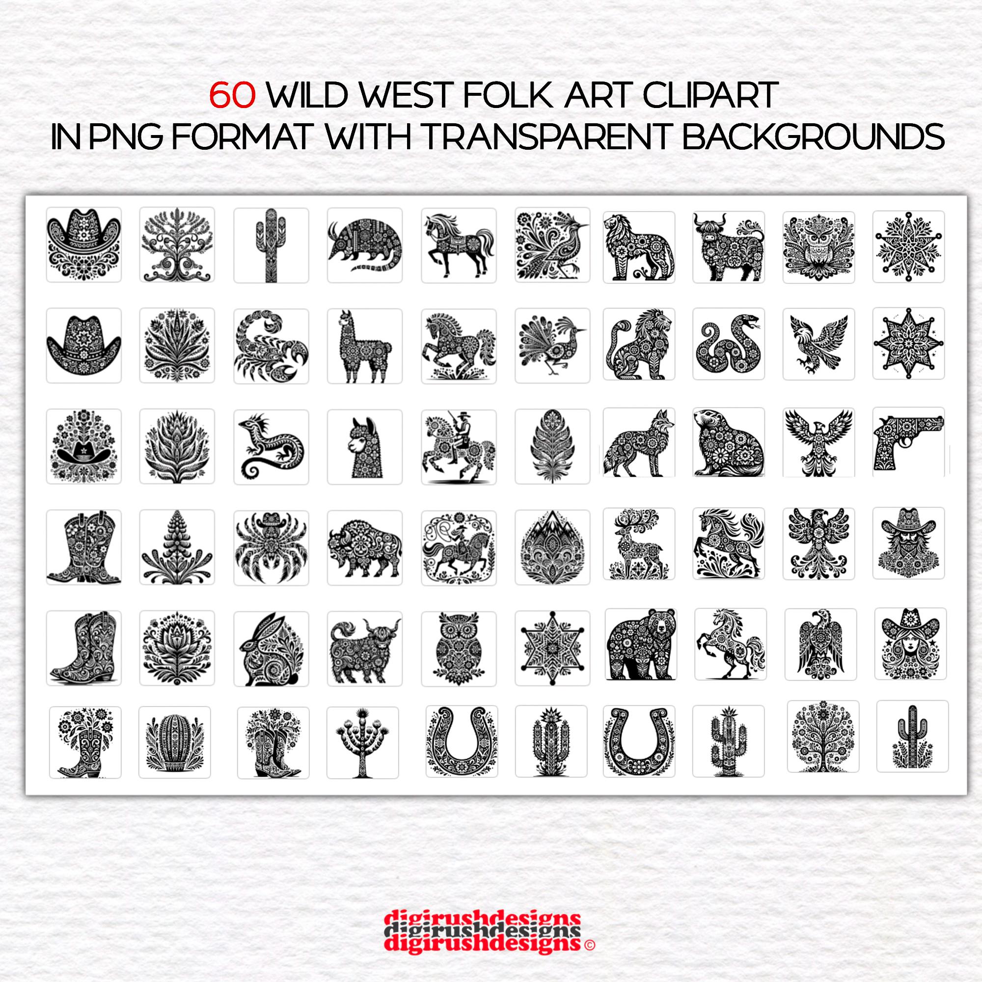 60 Wild West Folk Art Clipart: Scandinavian Style Cowboy, Cowgirl PNG ...