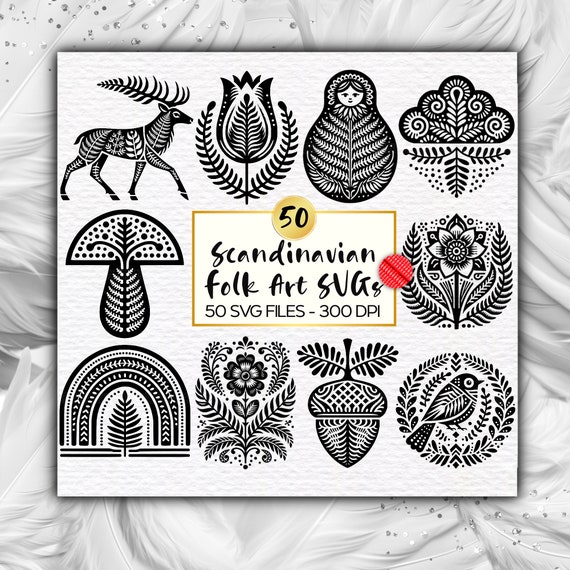 50 Scandinavian Folk Art SVG Bundle: Nordic Floral & Animal