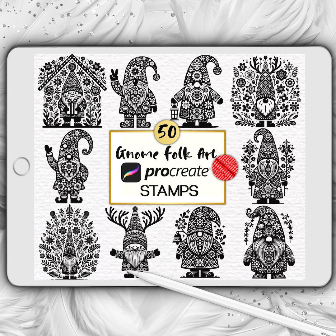 50 Gnome Procreate Stamps: Scandinavian Folk Art Christmas (digital ...