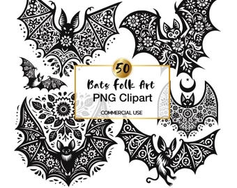 50 Scandinavian Bat Clipart: Nordic Folk Art PNG Overlays (Digital Download)