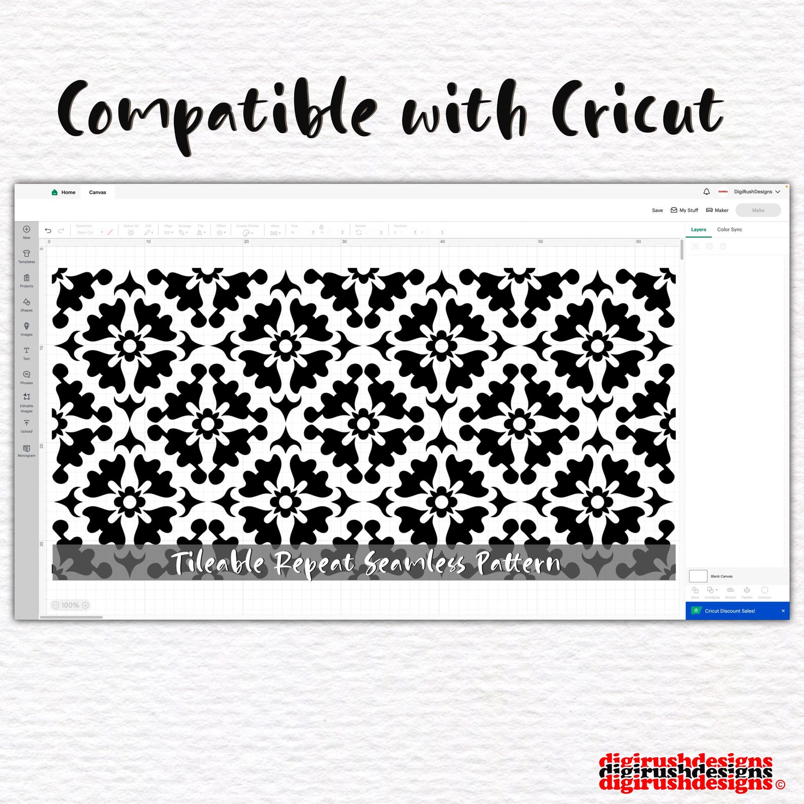 Ornate Floral Pattern SVG Seamless Flower Overlay Repeat Pattern ...