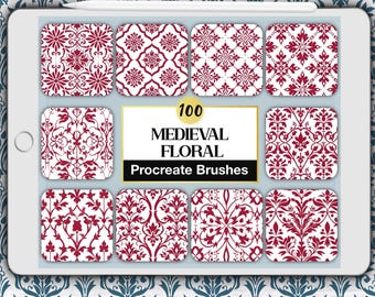 100 Medieval Floral Pattern Procreate Brushes: Seamless Vintage Flower Patterns (Digital Brush Set)