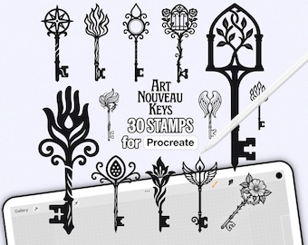 Set di timbri Procreate con elementi chiave Art Nouveau: set di pennelli gotici (download digitale)