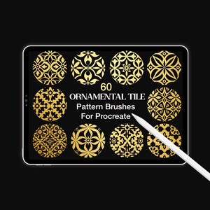 50 pinceles de azulejos ornamentales para Procreate: patrón vintage sin costuras (conjunto de pinceles digitales)