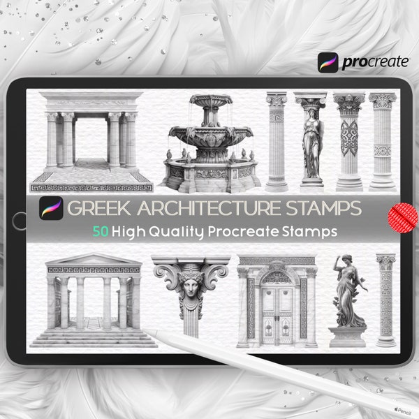 Procreate Ancient Greece Architecture Stamps, Greek Buildings Brush, Windows, Doors, Balcony, Water Fountain, Pillars, Greek Goddess Statue