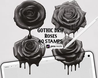 40 Gothic Drip Roses Procreate Stamps: (Digital Brush Set)