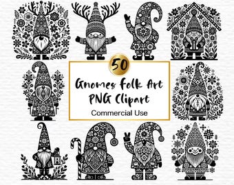 50 Winter Gnomes Folk Art Clipart: Scandinavian Christmas PNG (Digital Download)