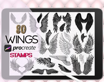 Procreate Wings Stamps, Wing Tattoo Brushes, Wing Stencil Stamps, Angel Wings Procreate Brush Set, Realistic Feather Wing, Mythical, Fantasy