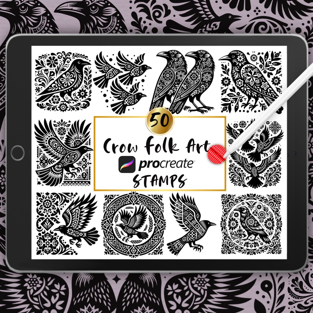 Crow Procreate Stamps Nordic Folk Art Procreate Brushes Winter Birds ...